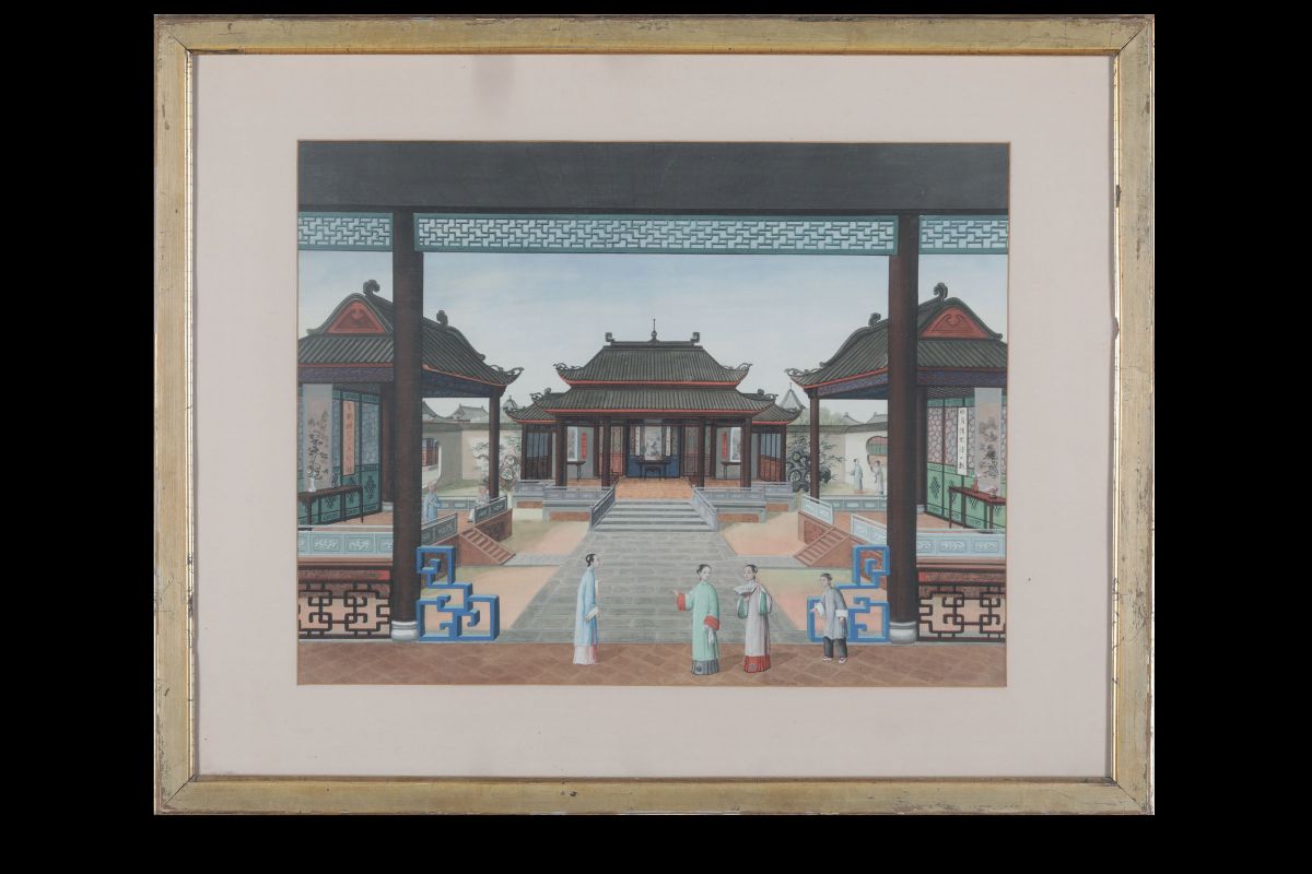 Quattro Dipinti su Carta Raffiguranti Scene di Vita Quotidiana e Scene di Vita di Corte, Cina, In...