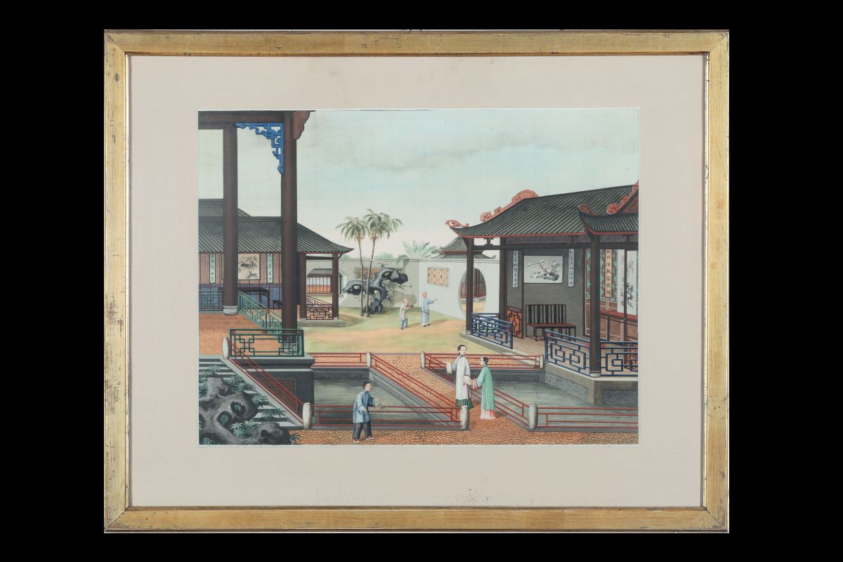 Quattro Dipinti su Carta Raffiguranti Scene di Vita Quotidiana e Scene di Vita di Corte, Cina, In...