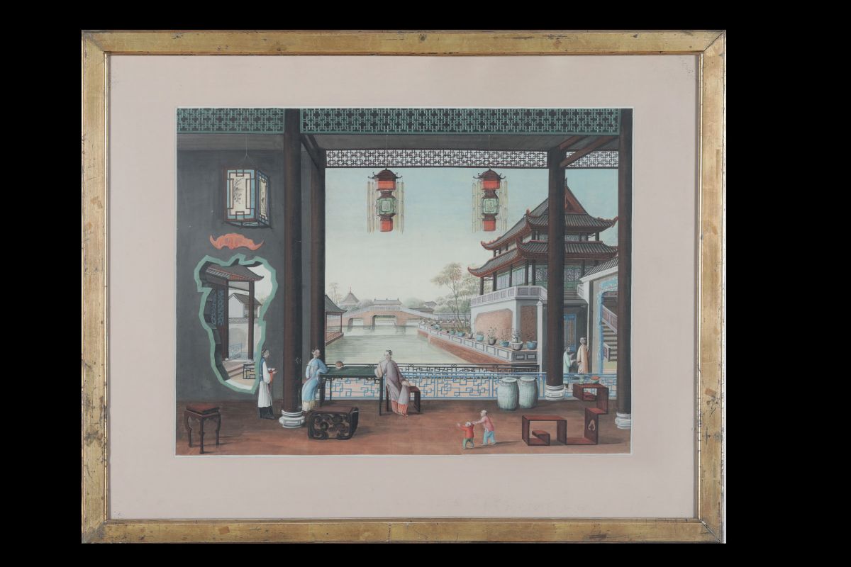 Quattro Dipinti su Carta Raffiguranti Scene di Vita Quotidiana e Scene di Vita di Corte, Cina, In...