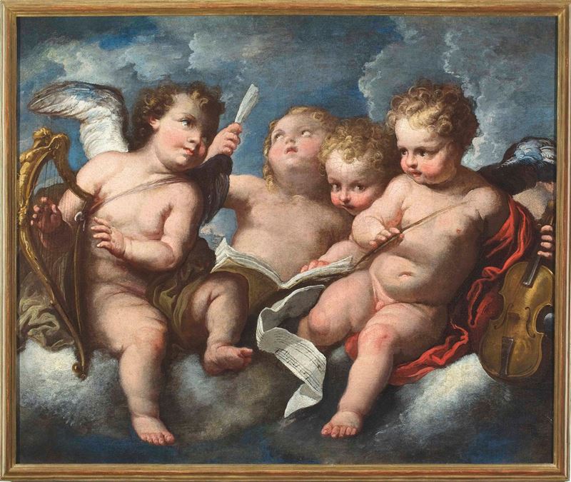 Giovanni Battista Merano (1632-1698) Angioletti cantori  - Asta Dipinti Antichi - Cambi Casa d'Aste