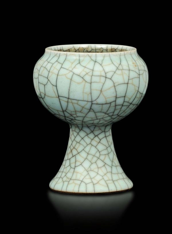 A Guan Type pocelain stem cup, China, Qing Dynasty, Qianlong Period (1736-1795)