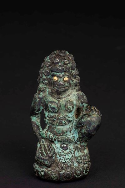 Figura di Divinità in Bronzo con Occhi in Oro, India del Nord, Periodo Pala (XI-XII Secolo)