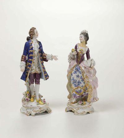 Coppia di Figurine Germania, Turingia, Manifattura Volkstedt-rudolstadt, XX Secolo