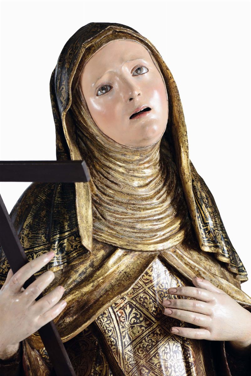 Busto di Santa Teresa D'avila in Legno Dorato e Policromo, Arte Spagnola del XVII Secolo. Ambito ...