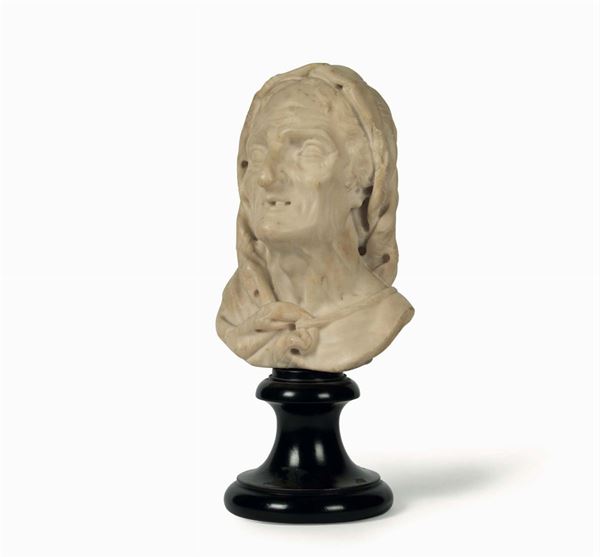 A feminine bust in white marble. Baroque sculptor active in Veneto in the 17th century