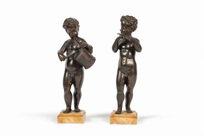Putti Musicanti in Bronzo Fuso e Cesellato. Venezia XVII Secolo, Ambito di Niccolò Roccatagliata ...