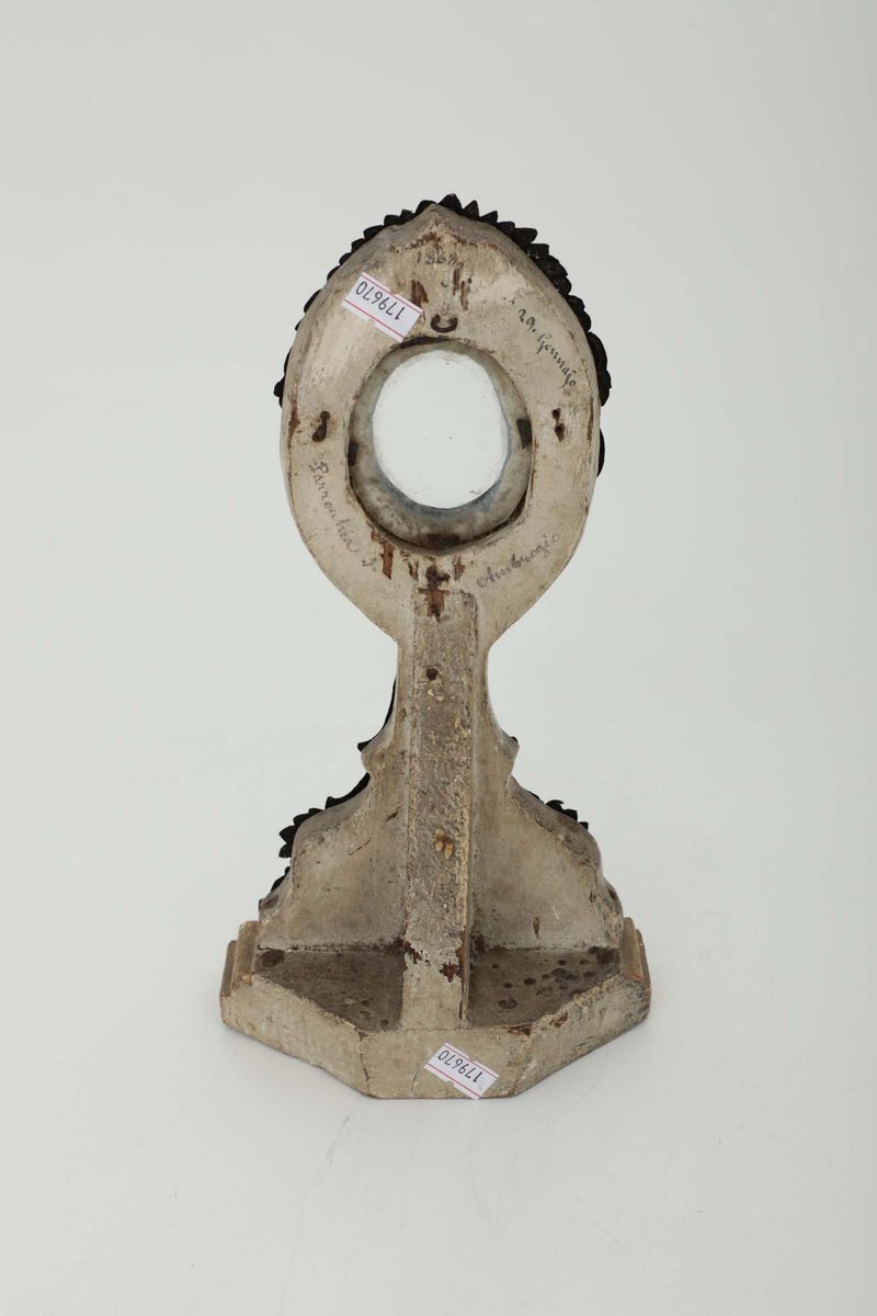 Piccolo Reliquiario in Argento Sbalzato, Cesellato, Traforato, Legno Sagomato e Dorato, Genova (?...