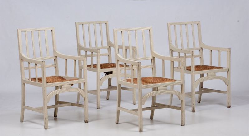 Quatto poltrone impagliate in legno laccato bianco  - Auction Fine Art Timed Auction - V - Cambi Casa d'Aste