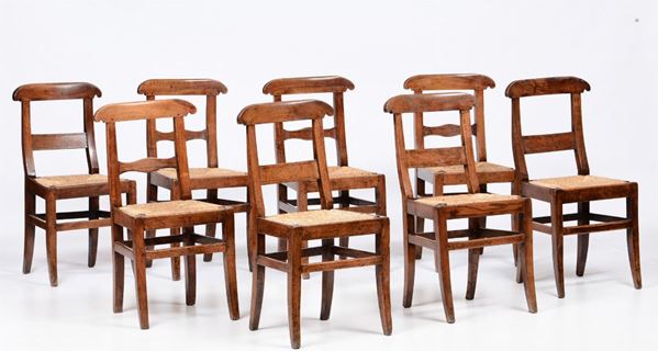 Otto sedie Piemontesine in legno