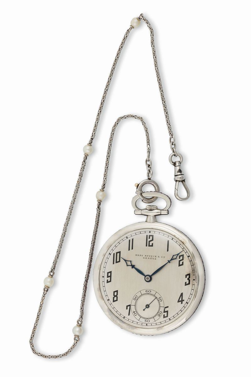 Haas Neveux & Cie, Geneve. Orologio da tasca, in oro bianco e rubini. Realizzato nel 1930 circa  - Asta Orologi da polso e da tasca - Cambi Casa d'Aste