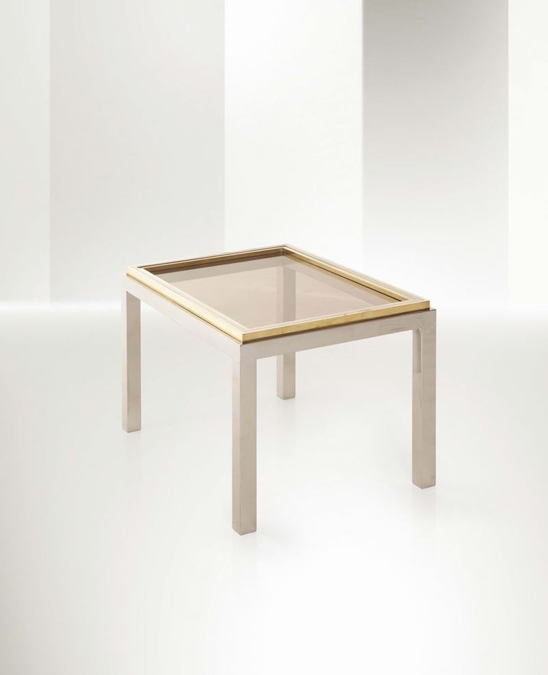 Willy Rizzo, a steel and brass table. Glass top. Elsa Martinelli and Willy Rizzo collection. Italy, 1968  - Auction Fine Design - Cambi Casa d'Aste