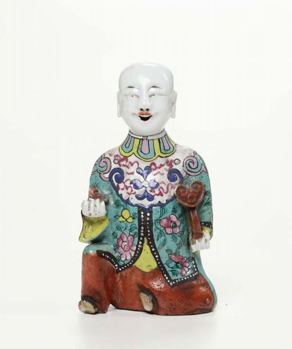 Portaprofumi in porcellana rappresentante figura maschile, Cina XX secolo