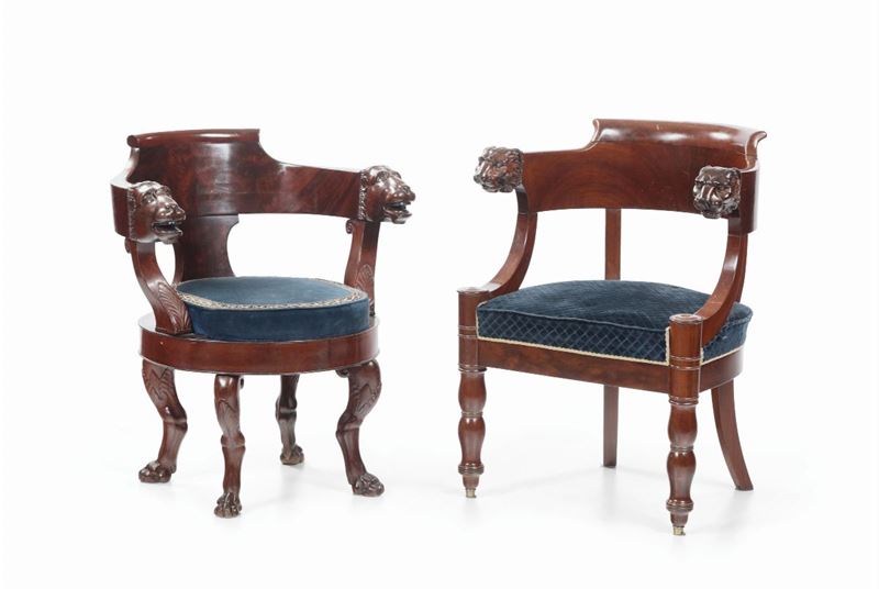 Due poltrone in mogano in stile neoclassico, XIX-XX secolo  - Auction Fine Art - I - Cambi Casa d'Aste