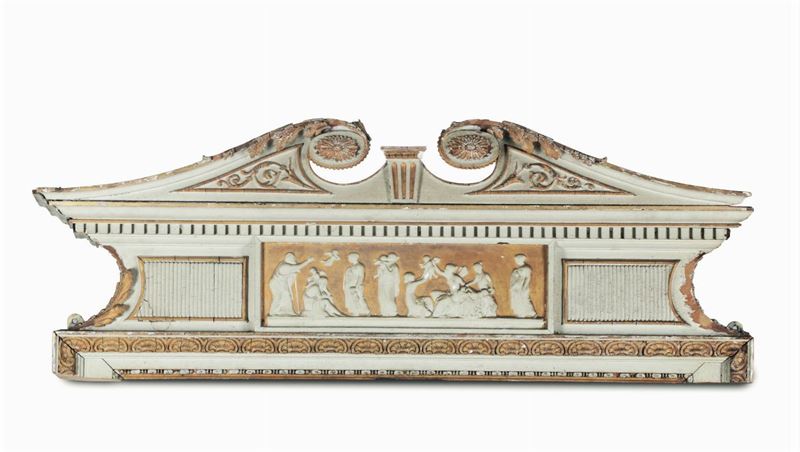 Fregio sopvraporta in legno intagliato, dipinto e dorato, XIX-XX secolo  - Auction Fine Art - I - Cambi Casa d'Aste