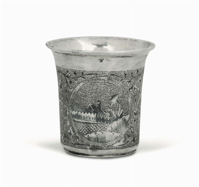 Bicchiere in Argento Sbalzato, Cesellato, Dorato e Niello. Mosca 1848