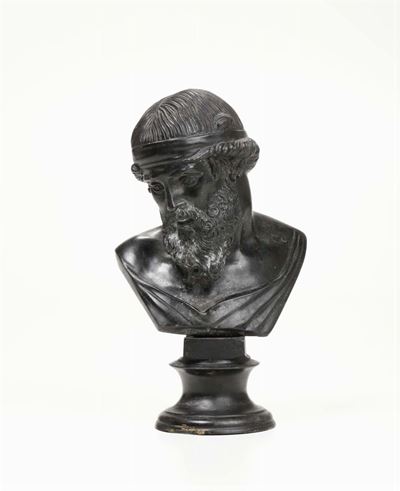 Busto Virile in Bronzo a Patina Scura, XIX-XX Secolo
