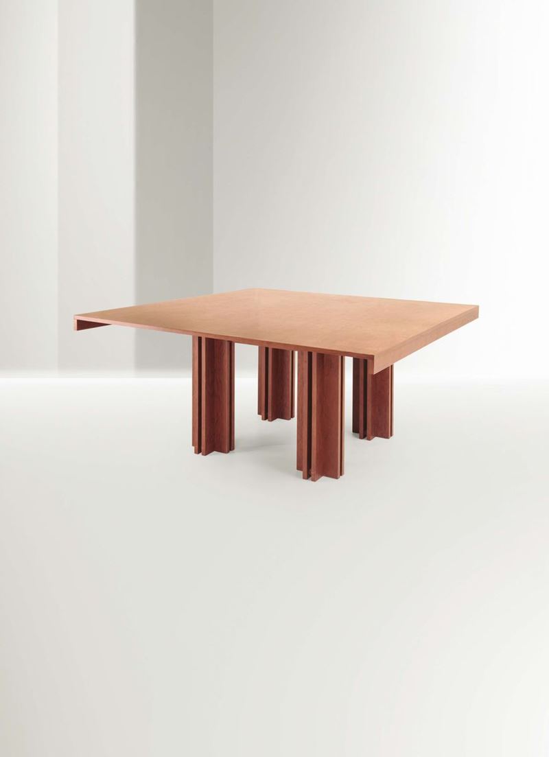 Carlo Scarpa, a large Quatour table with a wooden structure and veneered wood top. Original Carlo Scarpa design from 1947. Gavina Prod., Italy, 1974  - Auction Fine Design - Cambi Casa d'Aste