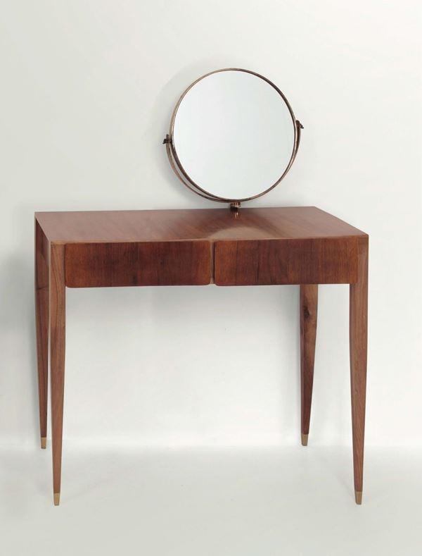 Gio Ponti, a vanity table with tilting mirror. Brass tips. Original design for the Hotel Royal in Naples. Italy, 1950 ca.