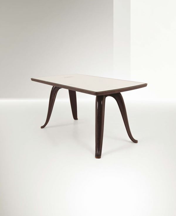 Pietro Chiesa, a low table with a wooden structure and glass top. Fontana Arte Prod., Italy, 1941
