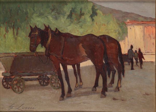Giovanni Lomi (1889-1969) Cavalli in sosta
