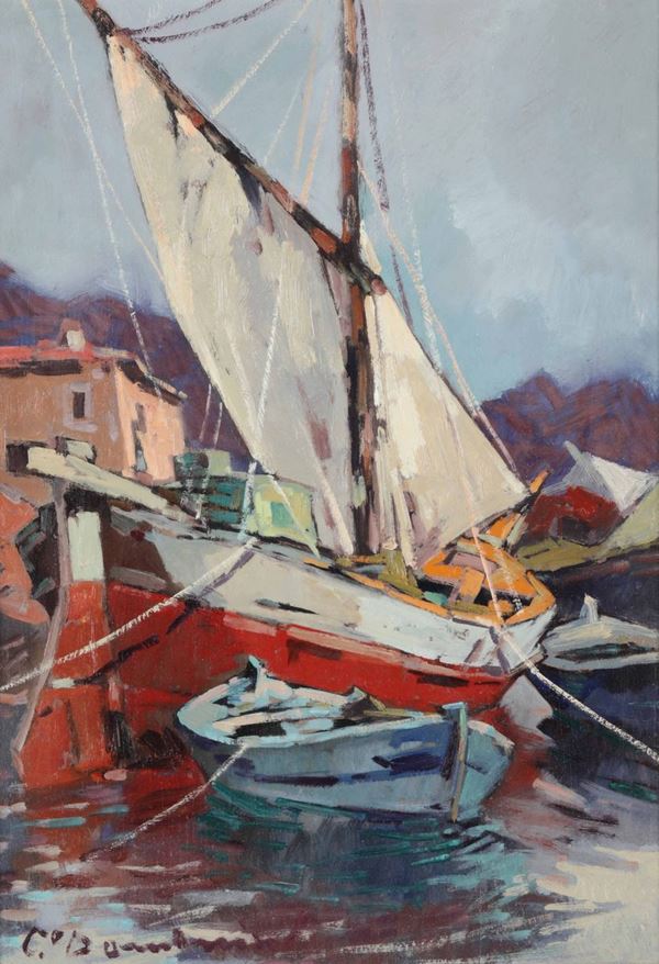Carlo Domenici (1898-1981) Veliero e barche