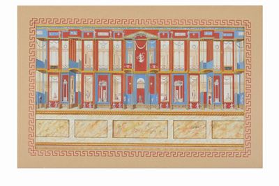 Coppia di Tempere su Carta Raffiguranti Architetture Pompeiane, XIX Secolo