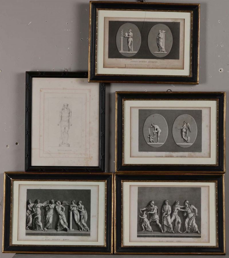 Lotto di quattro incisioni a motivo neoclassico, XIX secolo  - Auction Fine Art - I - Cambi Casa d'Aste