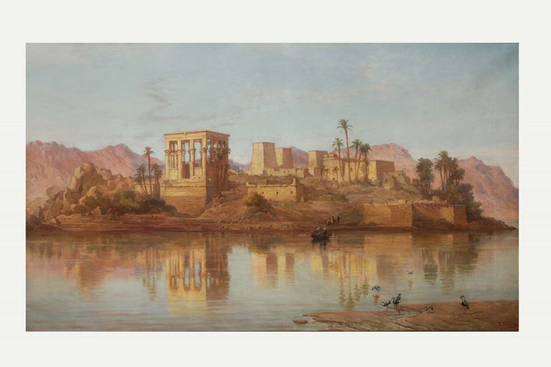 Frank Dillon (1823 - 1909) Veduta del tempio ipetrale dell’isola di Philae  - Auction Artworks and Furnishings - Cambi Casa d'Aste