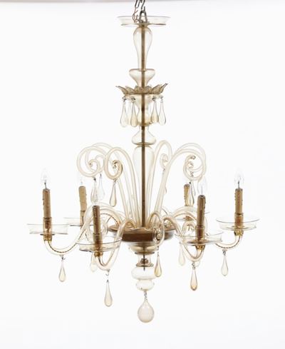 Lampadario in Vetro di Murano a Sei Bracci, XX Secolo