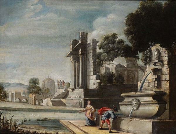 Scuola del XVIII secolo Figure alla fontana