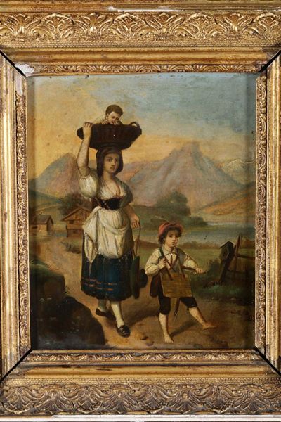 Pittore del XIX Secolopaesaggio con Figure