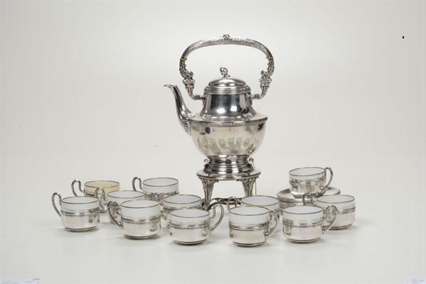 Servizio da tè in argento e porcellana, manifattura del XX wecolo