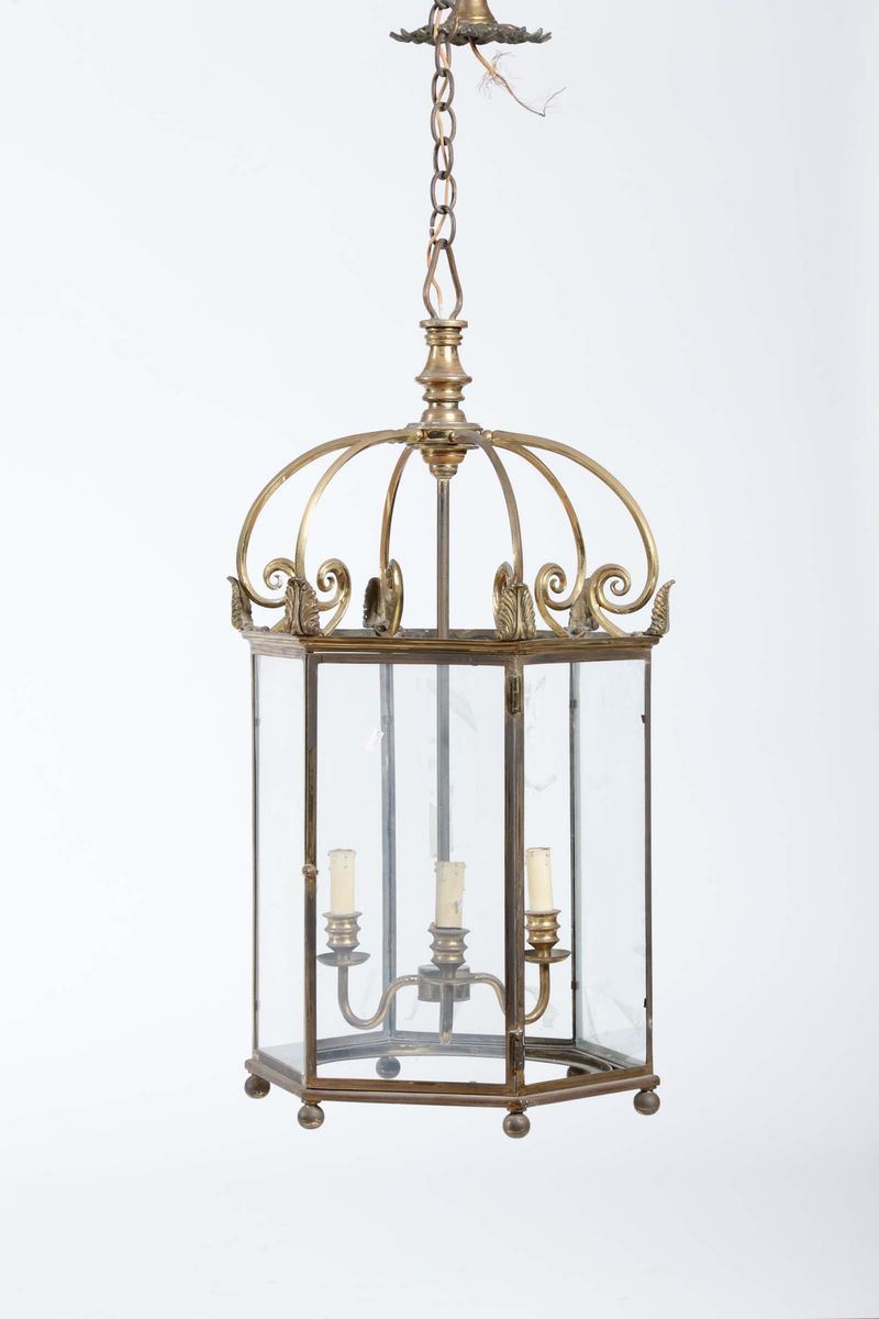Lanterna da soffitto in metallo dorato, XX secolo  - Auction Fine Art Timed Auction - V - Cambi Casa d'Aste