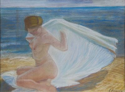 Gino Piccioni (1873-1941)nudo Femminile sulla Spiaggia