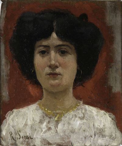 Raffaello Sorbi (1844-1931)ritratto di Signora su Fondo Rosso