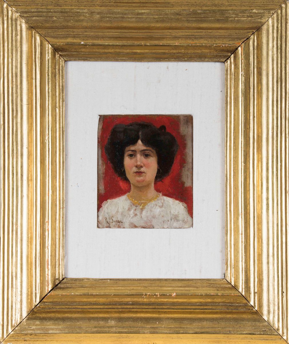Raffaello Sorbi (1844-1931)ritratto di Signora su Fondo Rosso