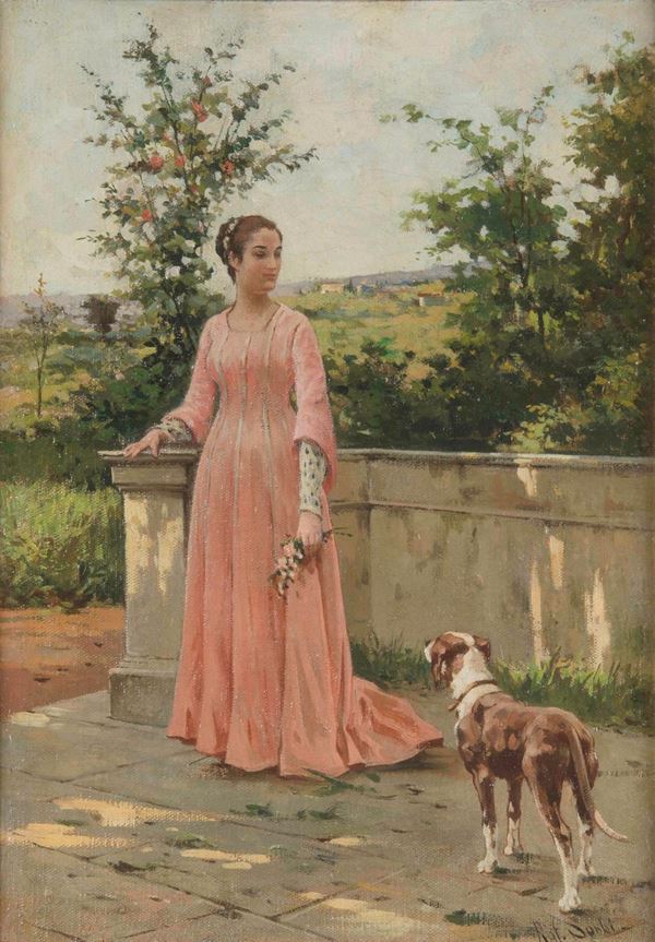 Raffaello Sorbi (1844-1931) Giovane fanciulla con cane