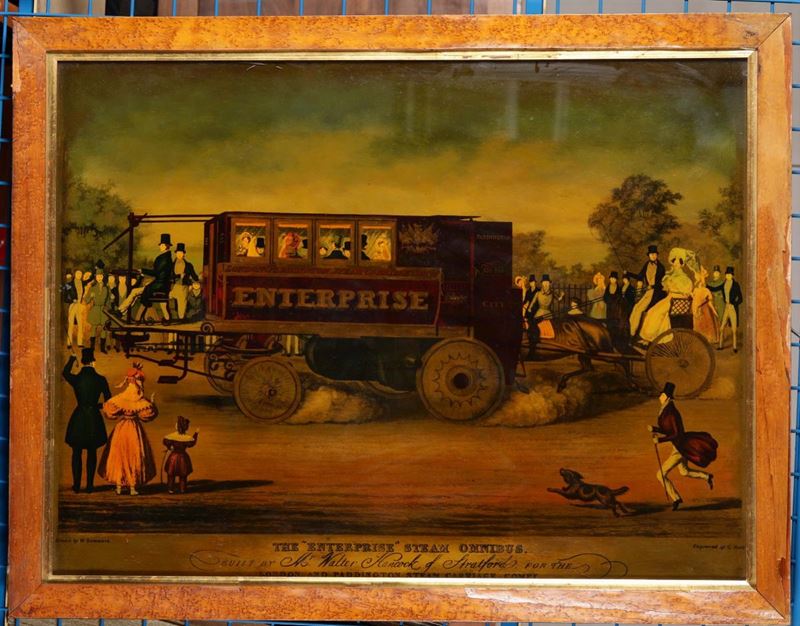 Stampa su vetro raffigurante The Enterprise steam omnibus XIX secolo  - Asta Antiquariato II - Asta a Tempo - Cambi Casa d'Aste