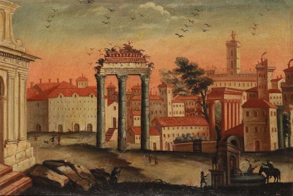 Anonimo del XIX secolo Paesaggio con architetture e rovine