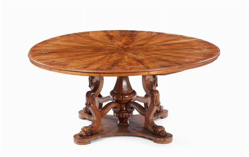 Tavolo con piano circolare lastronato ed intarsiato, XIX secolo  - Auction Fine Art - I - Cambi Casa d'Aste