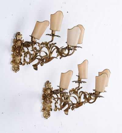 Coppia di Appliques in Bronzo Dorato, XIX Secolo