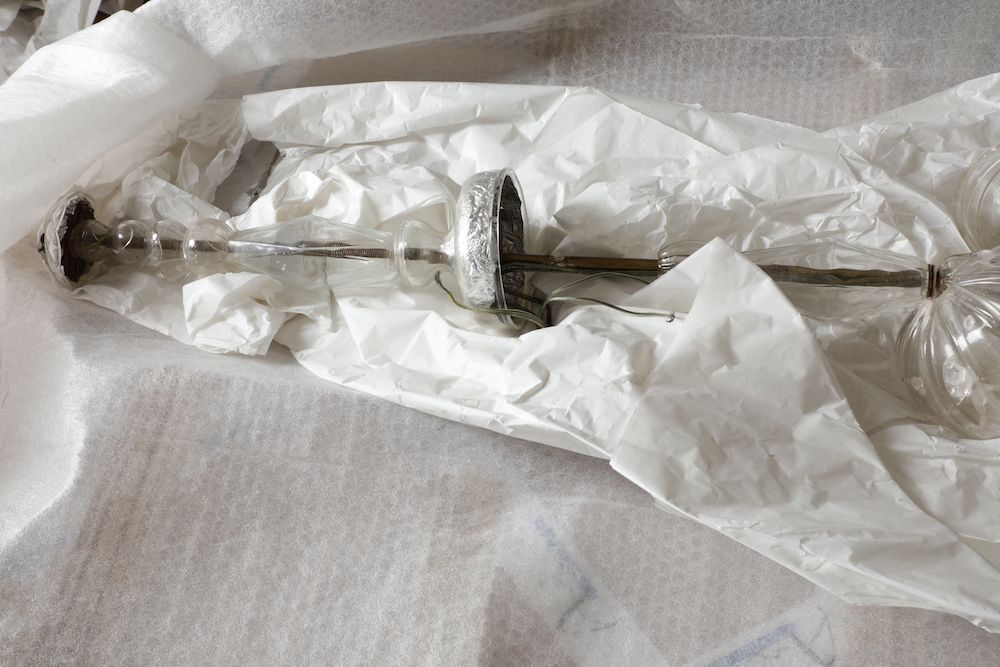 Lampadario a Due Ordini di Bracci in Metallo e Cristalli, XIX Secolo