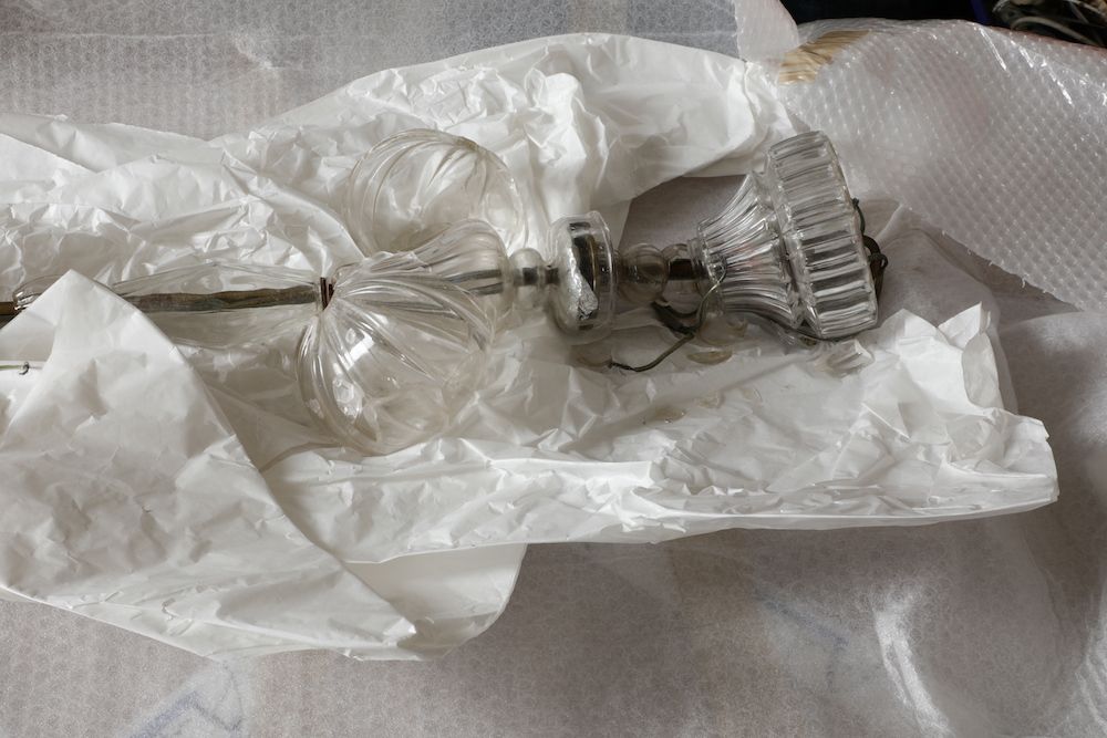 Lampadario a Due Ordini di Bracci in Metallo e Cristalli, XIX Secolo