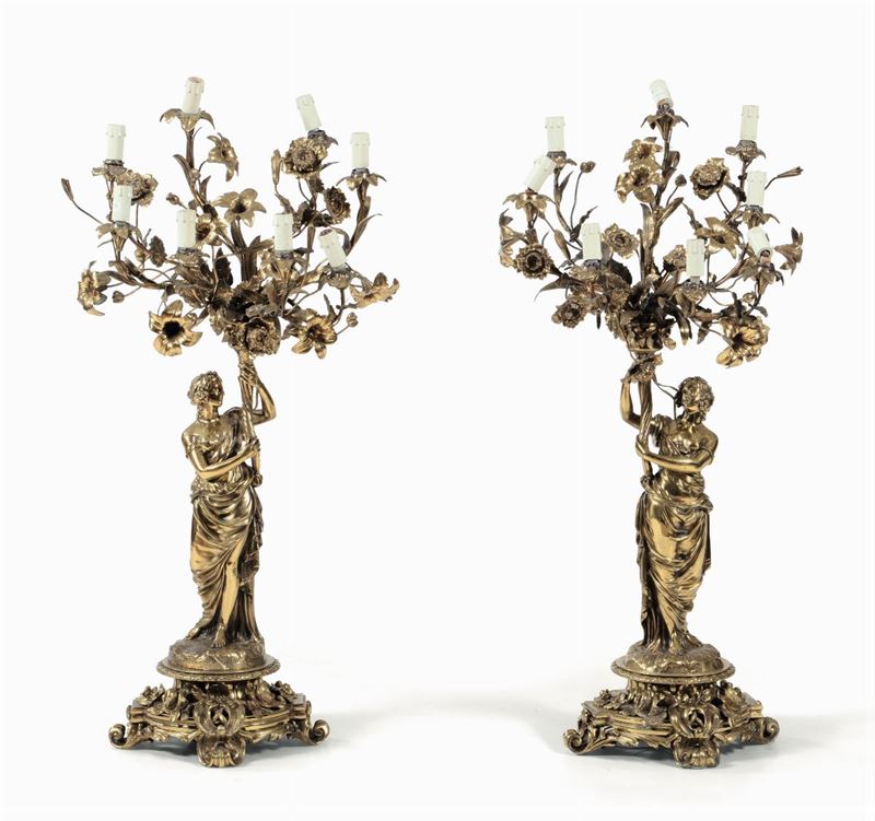Coppia di candelabri a otto luci in bronzo dorato, XIX-XX secolo  - Auction Works of Art Timed Auction - IV - Cambi Casa d'Aste