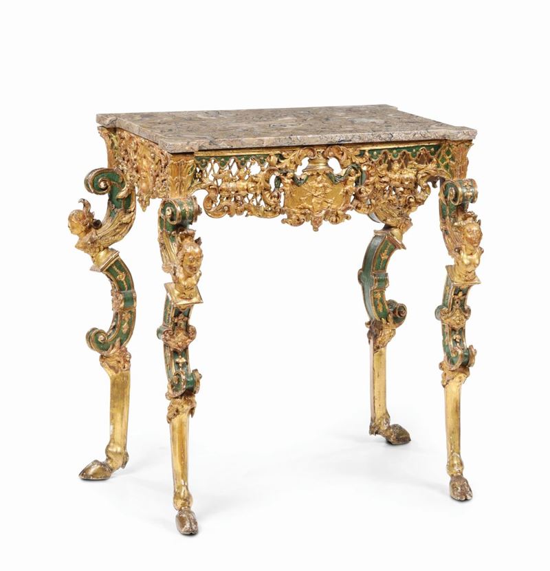 Consolle in legno intagliato, dorato e laccato, XVIII secolo  - Asta Fine Art - Cambi Casa d'Aste