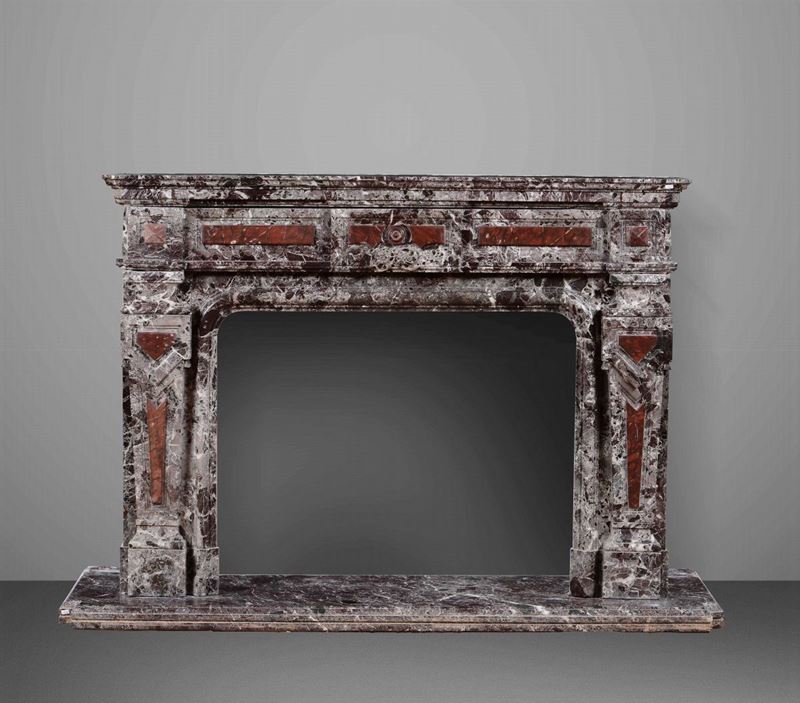 Camino in marmo grigio screziato e marmo rosso, XIX secolo  - Auction Fine Art - I - Cambi Casa d'Aste