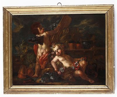 Jean-jacques Bachelier (1724 - 1806), Attribuito Aallegorie di Putti e Satiri