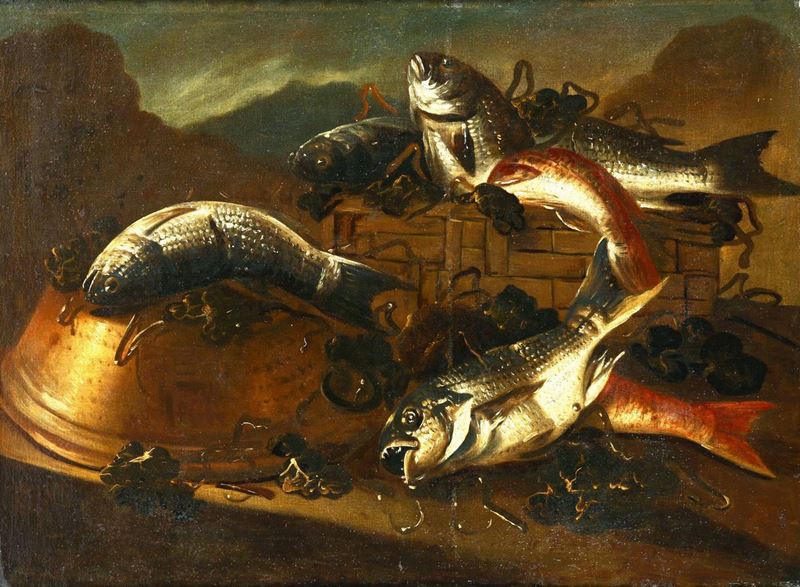 Scuola napoletana del XVII secolo Natura morta con pesci  - Auction Old Master Paintings - Cambi Casa d'Aste