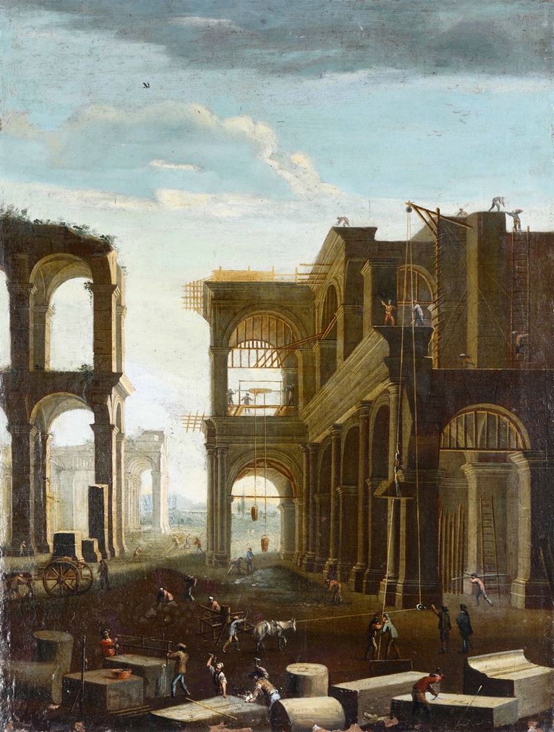 Scuola del XVIII secolo Costruzione di palazzo  - Auction Old Master Paintings - Cambi Casa d'Aste