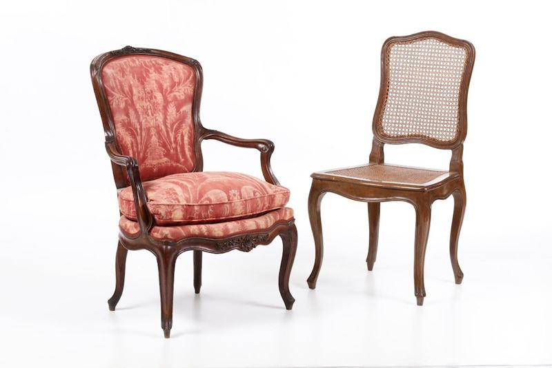 Lotto composto da poltroncina e sedia in stile Luigi XV, XIX secolo  - Auction Fine Art Timed Auction - V - Cambi Casa d'Aste